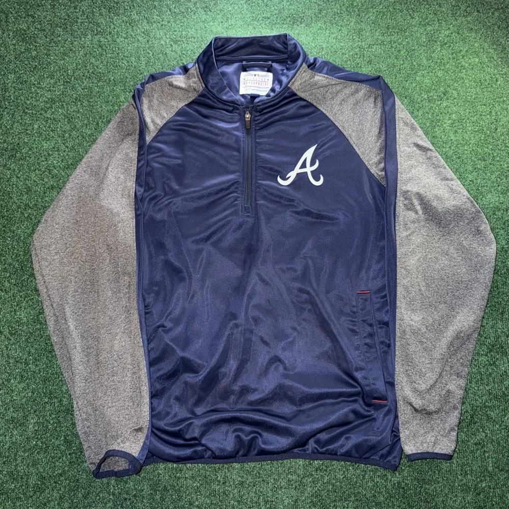 Vintage Genuine Merch Atlanta Brave 1/4 Zip Pullover Men's XL Blue Gray